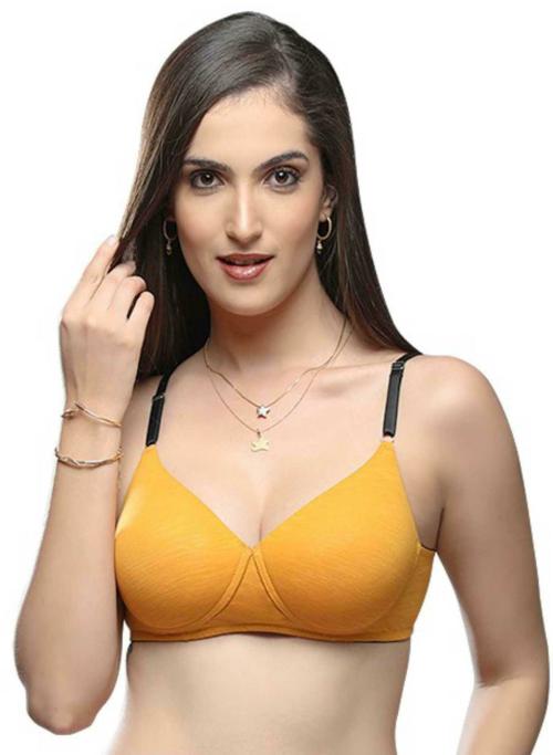 Lovable Women's Cotton Padded Wire Free Full Coverage V-Neck Full Supported Black Color Starp T-shirt Bra (MUSTURD_Size-36D)