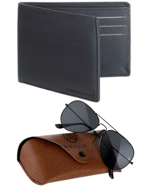 MarkQues Aura Wallet and Black Aviator Sunglasses Gift Set Combo for Men (AUR-4401 CL-0101)