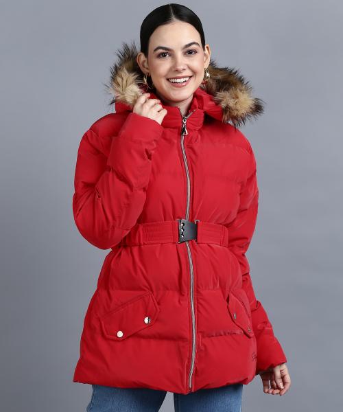 ELLIPSE Jackets for Winter Full Sleeves Womens Jackets Coat Hoodded Jackets for Girls -L, W, Blood Red , L