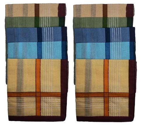 LEASBURG Cotton 12 Piece Striped Men's Handkerchief Set - Multicolor (47CM X 44CM) (Royal 1)