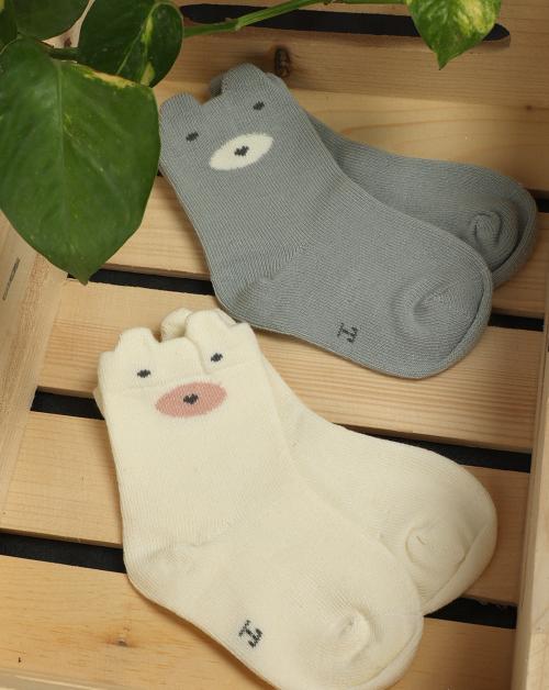 Passion Petals Pink Blue White Face Warm Socks for Kids Age 1-3Years(Pack of 2)