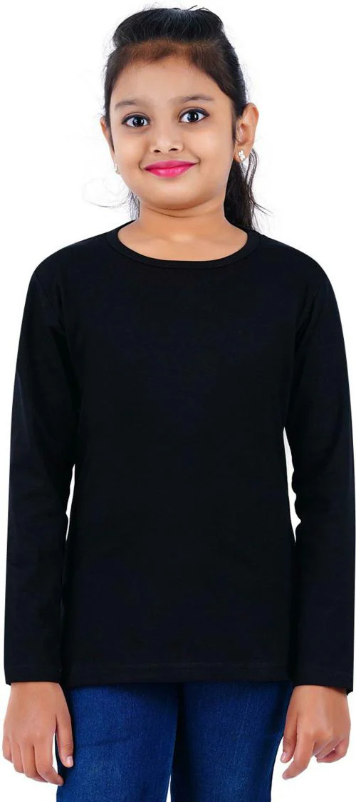 SAN TEE Girls Black Pure Cotton Solid T-Shirt (14-15 Y)