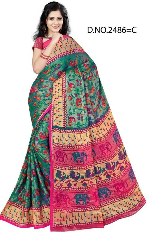 Worivoc Women Multicolor Animal Print Brasso Kalamkari Saree