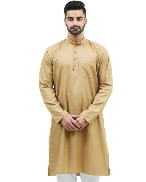 Bluesaanchi Men Khaki Cotton Blend Ethnic Kurta