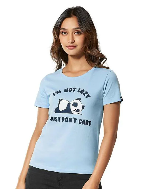The Souled Store Women Sky Blue Printed Cotton T-Shirts