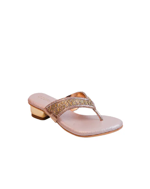 OZURI Women's Embellished V Shape Ethnic Flat Sandals