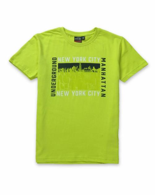 Gini and Jony Boys Green Printed Cotton T-Shirt Half Sleavs