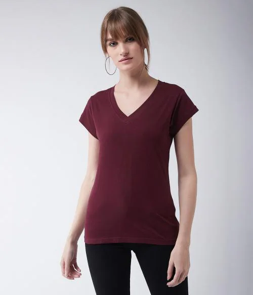 Miss Chase Women Maroon Solid Cotton SingleTop