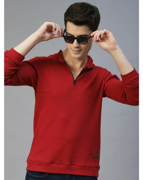 Buy Rigo Men Maroon Henley Neck Full Sleeves Waffle Knit Tshirt Online