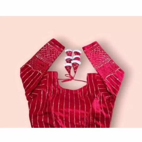 Latest Velvet Blouses Women Velvet Blouse With V Neck & Half Sleeve Readymade Saree Blouse For Girls & Womens Solid Comfy Stylish Hakoba Design Choli (Red)