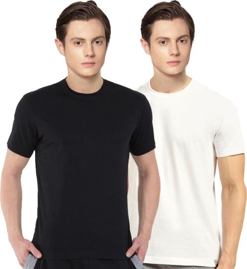 Brinley Men White Solid Pure Cotton T-Shirt Size M (Pack of 2)