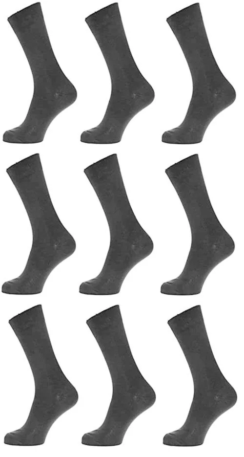 Cotson Men Black Cotton Full Length Socks Size 8-11 (Pack of 9 Pairs)