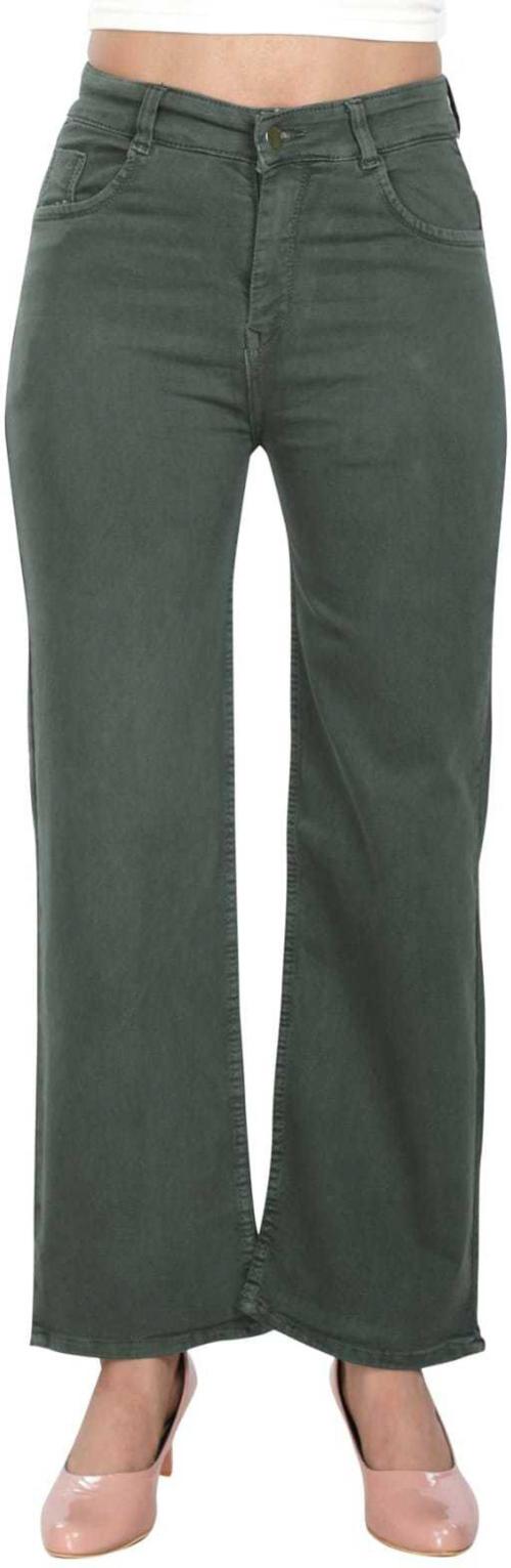 Ddm Clothing Women Green Solid Denim Flared Jeans (34)