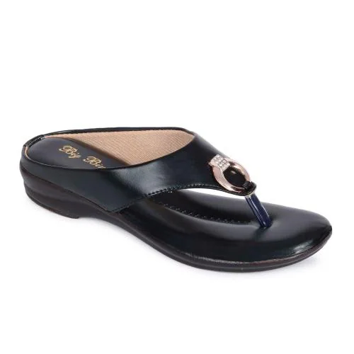 Big Bird Footwear Flat Casual V-strap Sandals for Women & Girls (Black) Non-Returnable