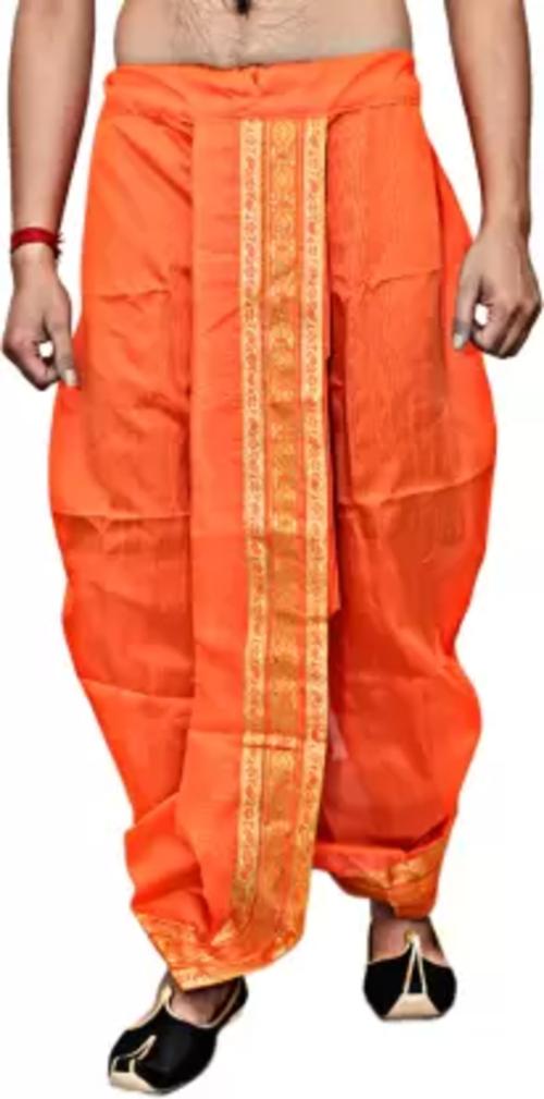 Needle Stylish Solid Men Dhoti - Orange (Free Size)