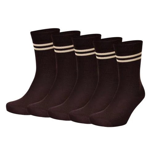 Bizala Brown Color with Skin Stripes Calf Length Cotton School Socks for Boys & Girls (Pack of 5 Pairs) Free Size