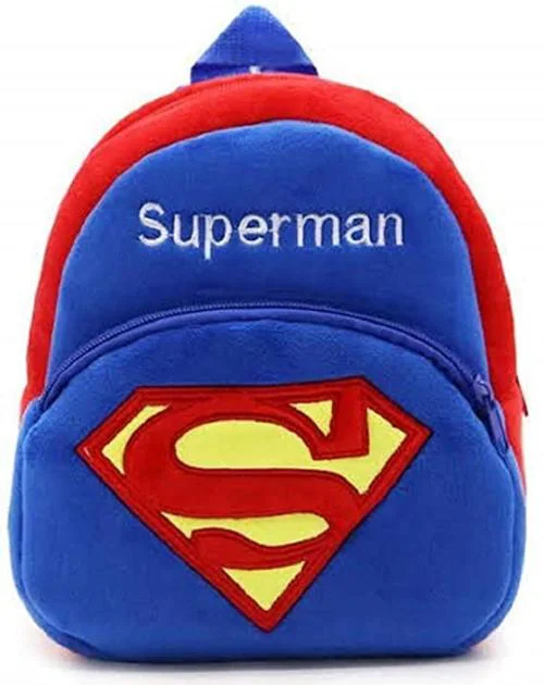 Heaven Decor Superman Soft Velvet Kids School Bag Nursury Class To 5 ( Size - 14 inch )