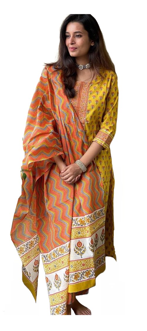 Clickedia Womens Fully Stitched Rayon Printed Straight Kurti with Gotta Patti , Kantha Work and Rayon Dupatta with Pants Jaipuri Salwar Suit