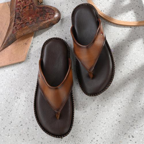 Prodock Man Made Leather Slip on Slippers for Men (Tan)