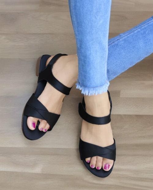 PLAYTOES Casual Slip-On Sandals for Girls & Women, Open Toe, Flat Heel, Premium Quality, Black and Grey