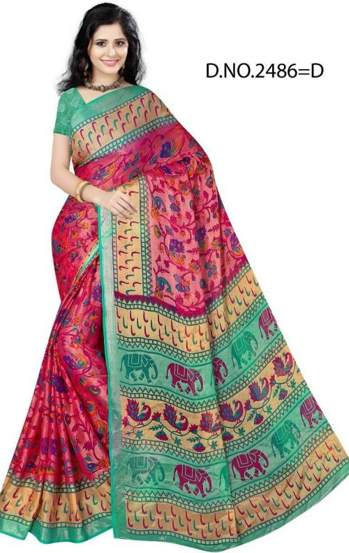 Worivoc Women Pink Animal Print Brasso Kalamkari Saree