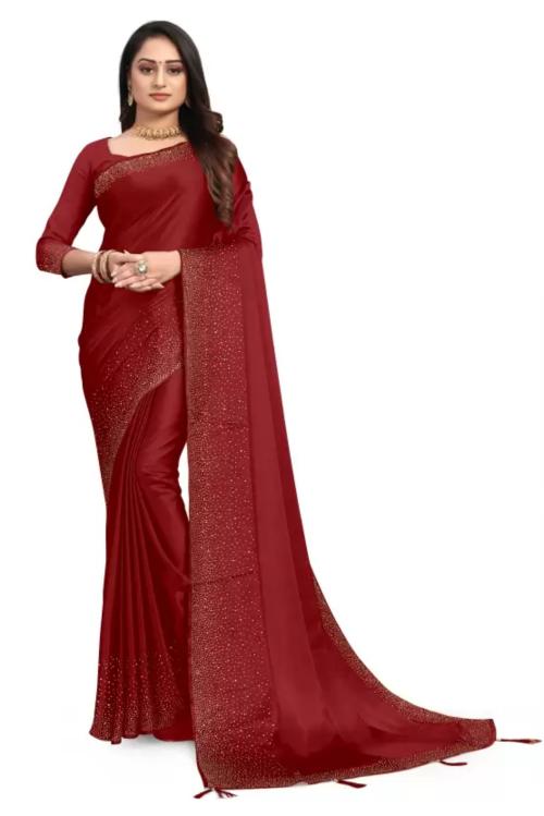 LooootnestSelf Design, Solid/Plain Bollywood Satin Saree  (Maroon)