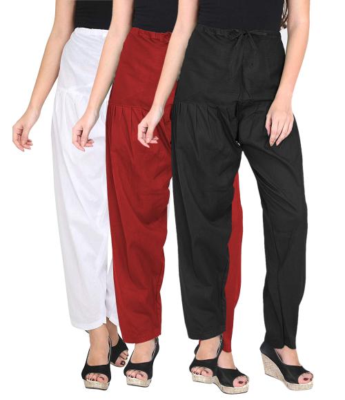 CROSSEYE Women's Casual Bottom Wear Cotton Solid Salwar(Free Size-WHITE,MAROON,BLACK)