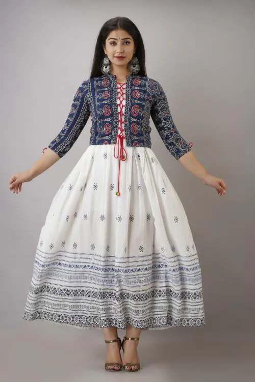 ftDiva Women Printed Anarkali Kurta & Jacket Set in Cotton