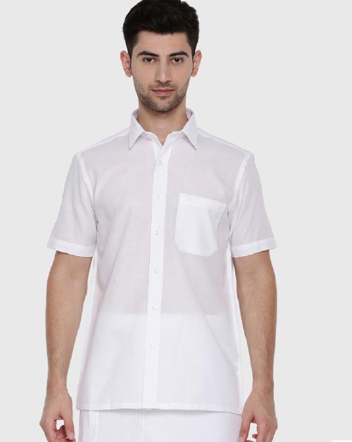 Ramraj Men White Solid Cotton Shirts