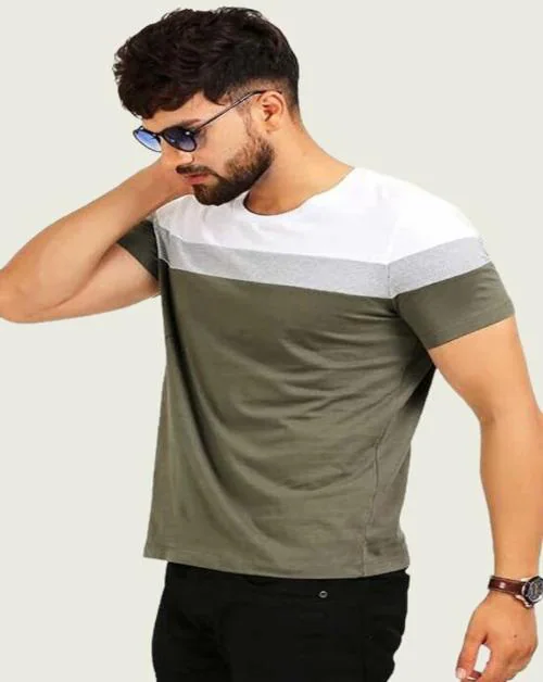 Buy TAZO Mens Round Neck | Colourblocked Tshirts | Regular Fit | Half ...