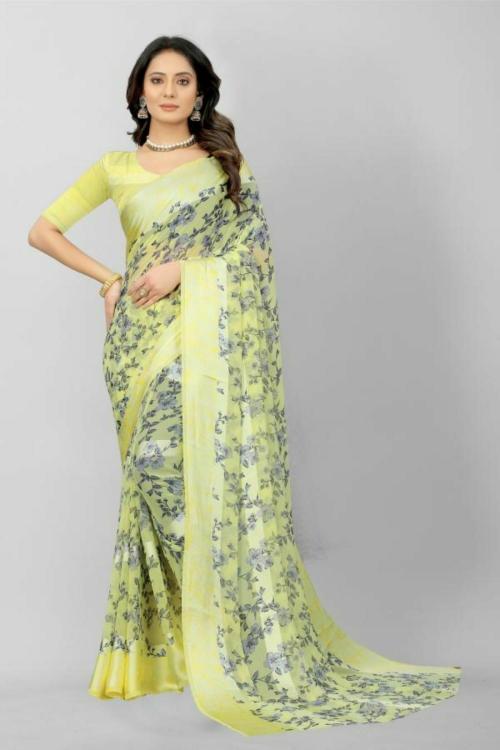 Miswa Women's Weightless Satin Patta Printed Saree for Women (Green)