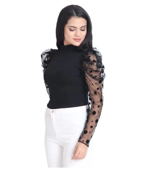 New cotton blended regular black with Net Sleeve top