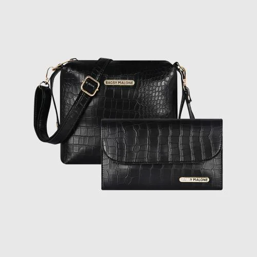 Bagsy Malone Sling Bag - Combo Gift Set - Croco Black