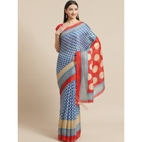 Marabout Blue And Red Polka Dot Print sare