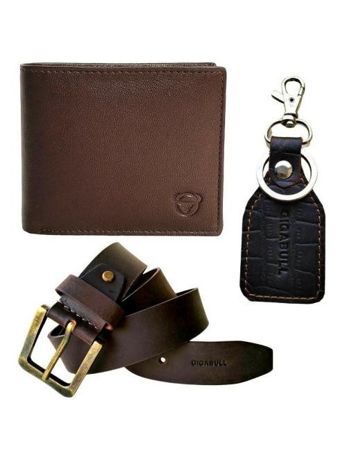 Buy Gigabull Men Brown Solid Leather Wallet,Belt and Keychain Online at