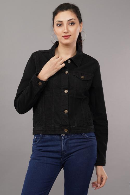 Buy MEGHZ WOMEN BLACK DENIM BIKER JACKET Online at Best Prices in India