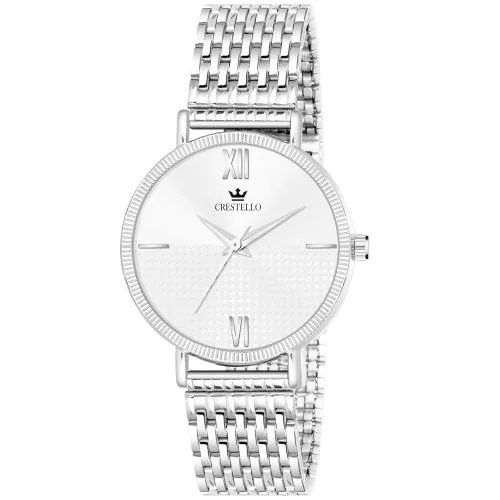 CRESTELLO Silver Stainless Steel Chain Analog Wrist Watch For Women
