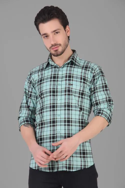 DESIGN UP MEN CASUAL LIGHT GREEN CHECK Shirt Available in a variety of solid colors and patterns, including plaids, stripes, and florals size XL