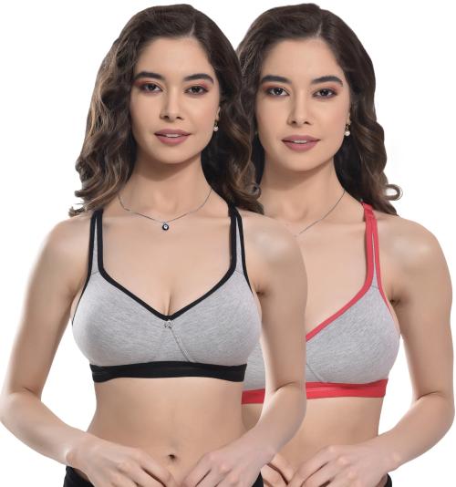 Alishan Black and Carrot Cotton Blend Everyday Lightly Padded Bra - 34B (pack of 2)