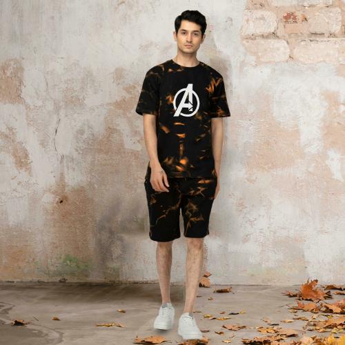 INDO FABRIZIO Men's Cotton Printed T-Shirt and Short Cord Set | Night Suit for Men-BLACK-XXL