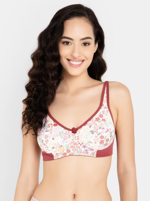 Clovia White Floral Print Cotton Single Full coverage bra