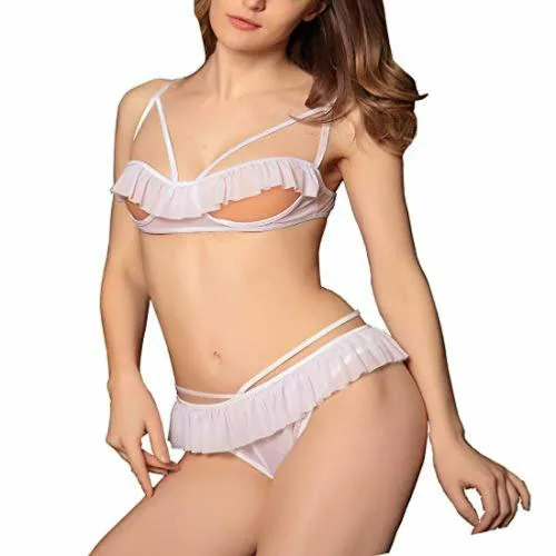 Psychovest White Lace Open Sling Bra And Panty Lingerie Set