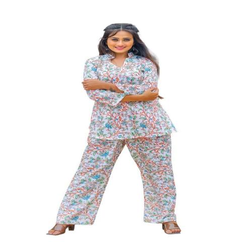 Madhuriya Elegant Cotton Fabric Cord Set for Women (White) Size: XL