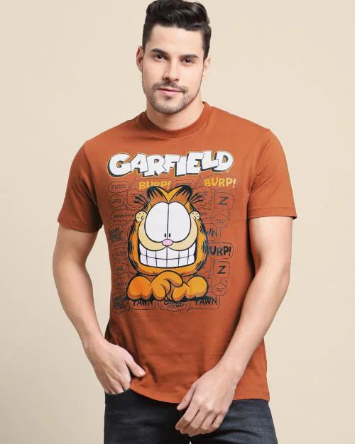 Free Authority Garfield Printed Half Sleeves BROWN T-Shirt for Men