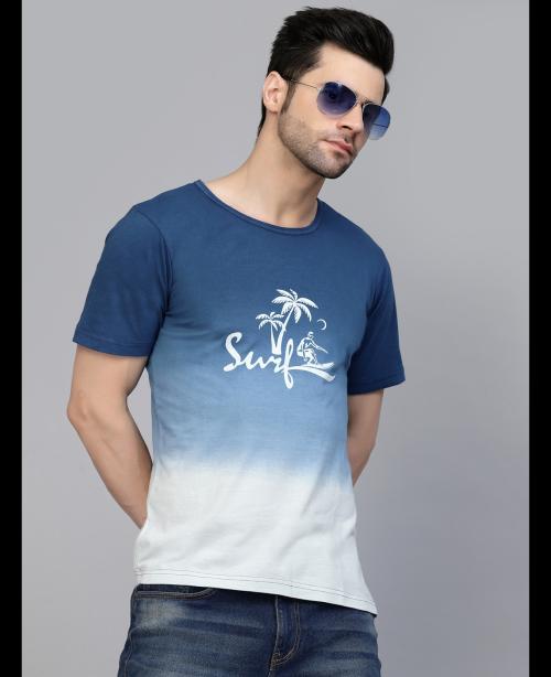 Rigo Men Blue Ombre Printed Jersey T-shirt