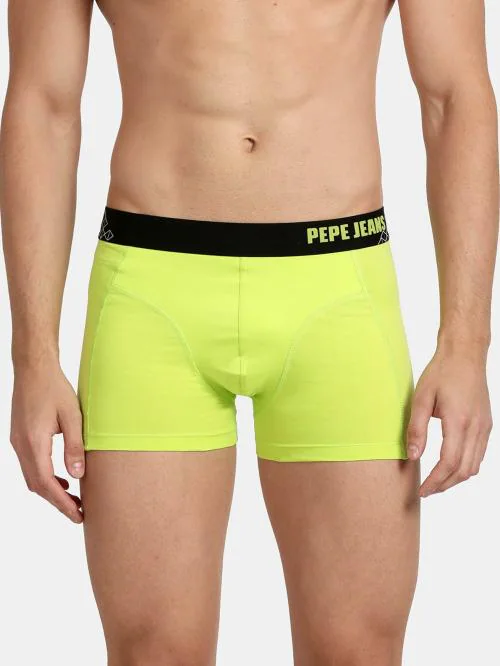 PEPE JEANS LONDON Men's Light Green Solid Cotton Pack of 1 Trunks
