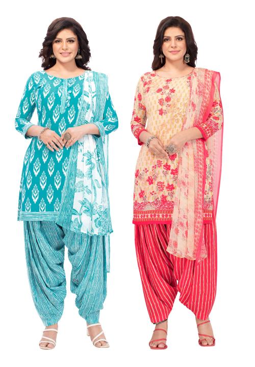 Salwar Studio Women's Pack of 2 Synthetic Printed Unstitched Dress Material Combo