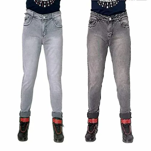 French Valley Combo Stylish New Latest Denim Jeans for Men's Adults | Regular Fit Jeans Mid Rise Relaxed | Stretchable Denim Jeans/Boys (Pack of 2) colour Grey|size 32