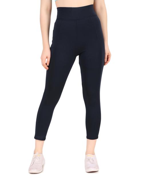 Ansh Fashion Wear Solid Women Dark Blue Gym Wear Tights | Track Pants