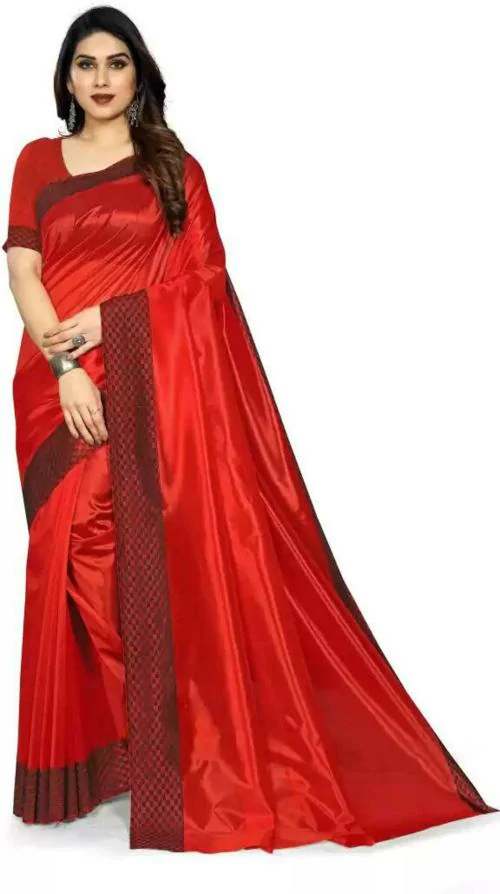 Jahal Fashion Women Red Solid Saree